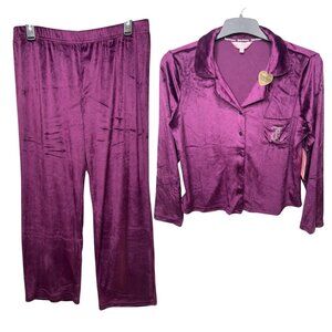 Juicy Couture Womens Velour Pajama Set Purple Rhinestone Embellished Size Medium